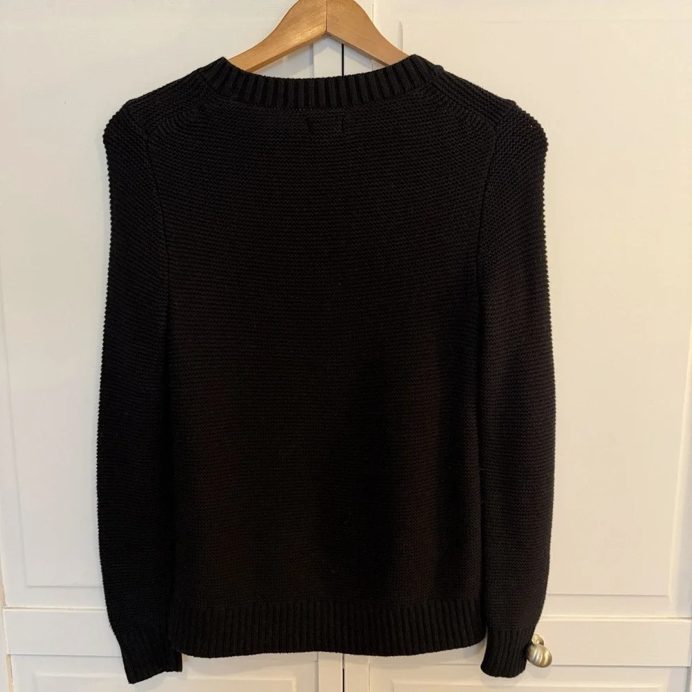 J. Crew Women Sweater XS Classic Crewneck Sweater Black‎ Cotton Wool Long Sleeve